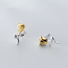 Подлинные серьги-гвоздики из стерлингового серебра 925 пробы с розовым цветком для женщин Изящные ювелирные изделия в растительном стиле милый подарок для девочек