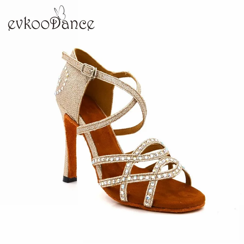 

Comfortable Size US 4-12 Golden Silver Shiny And Black With Rhinostone High Heel 10 cm Latin Dance Shoes For Women NL189