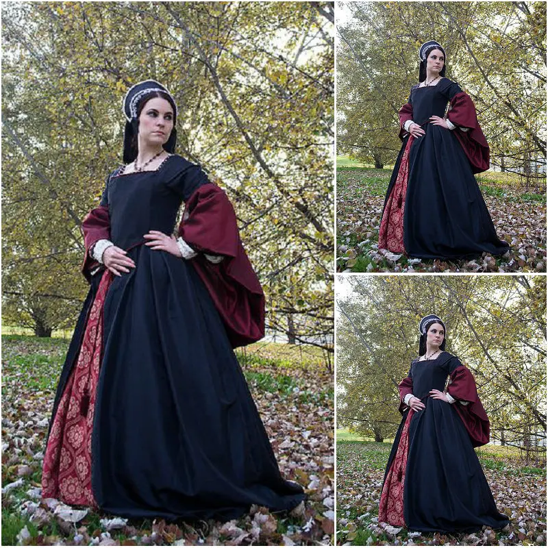 История! клиент-сделал роскошные черные винтажные костюмы Ренессанс платья