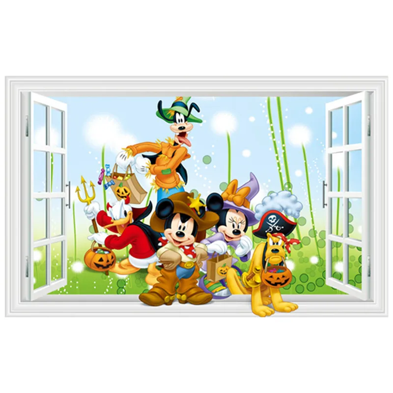 Детский аниме постер Веселый Микки Минни Винни поддельные 3d наклейки на окна