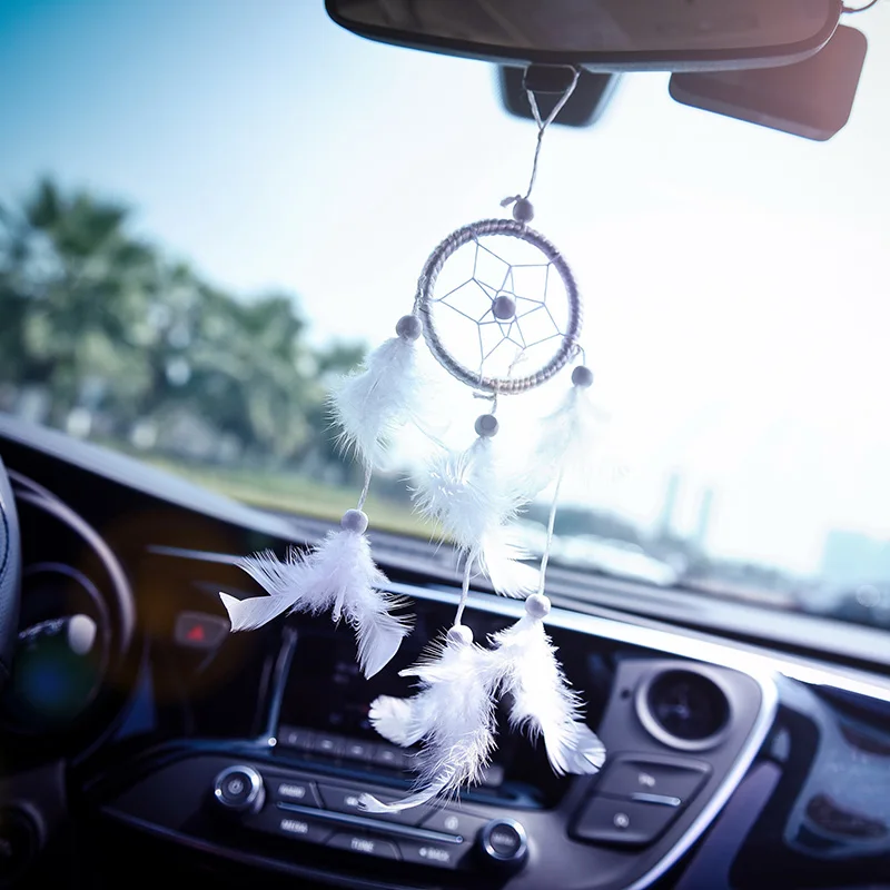 Подвеска для автомобиля, белый Ловец снов, ручной работы, декоративные подвесные украшения, дерево жизни, Ловец снов, автомобильный Шарм для зеркала заднего вида