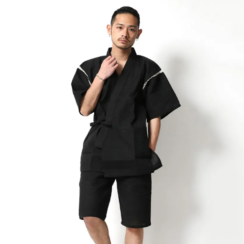 Летнее традиционное японское кимоно для мужчин хлопок Seersuckers Yukata мужской банный