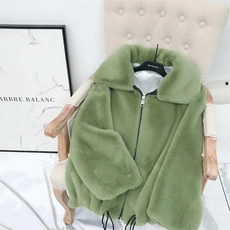 light green Модное Брендовое Пышное пальто из искусственного меха с большим воротником, Женский утепленный жилет из лисьего меха, пальто на молнии с завязками wq861 - Цвет: light green