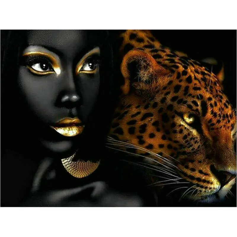 5d diamond painting woman leopard black full square / round drill embroidery 3d mosaic wall sticker | Дом и сад