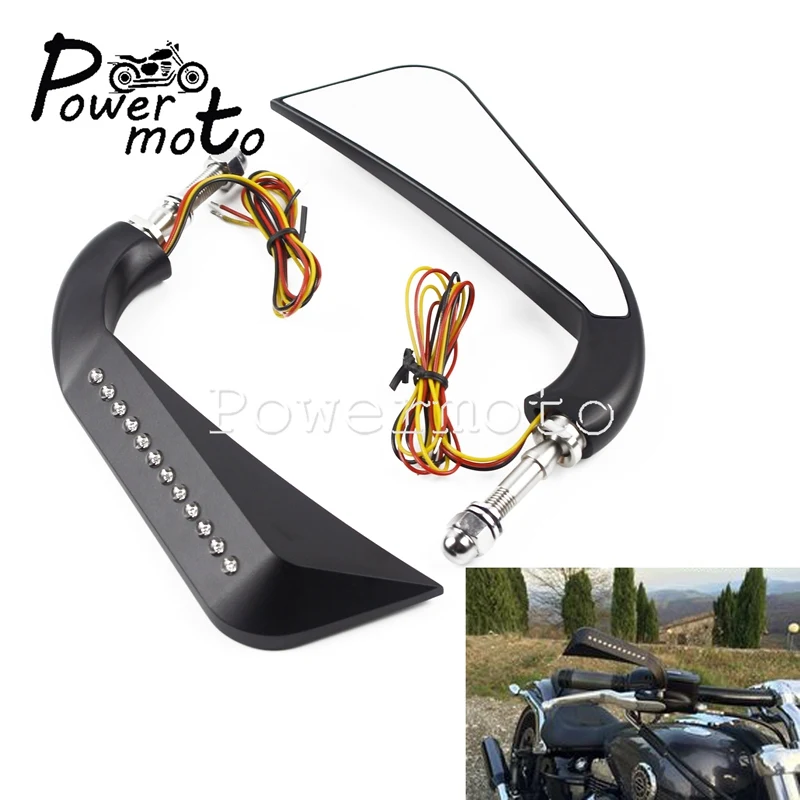 12 шт. LED черное Кафе Racer зеркала заднего вида мотоцикла алюминиевый топор боковое