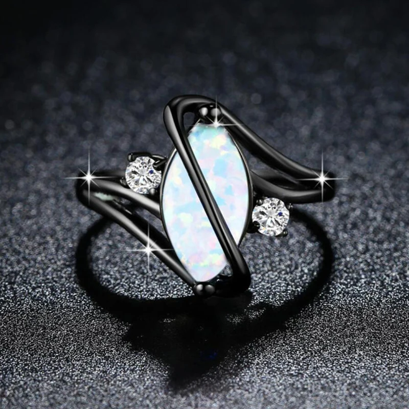 KOFSAC Fashion Shiny Black Gold Rings Unisex Jewelry Different Occasion Charm Opal Horse Eye Ring Female Engagement Accessories | Украшения