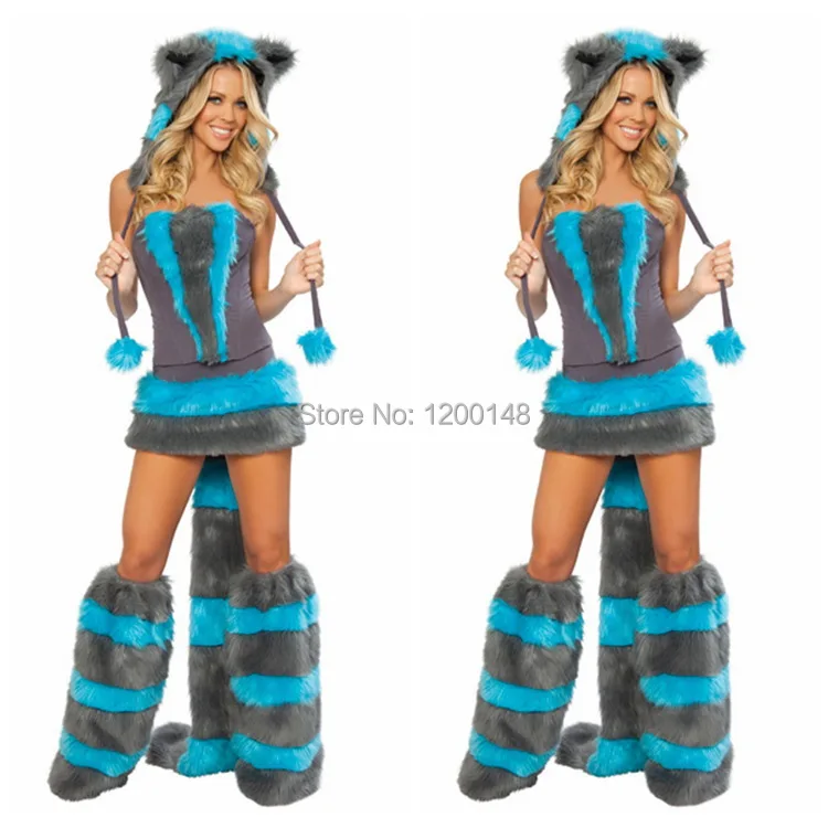 Бесплатная доставка голубой Тедди панда костюмы для Хэллоуина волк кот женская