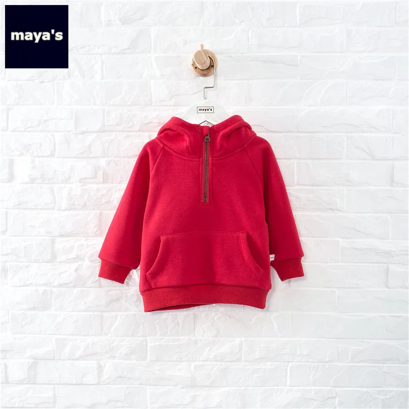 Mayas/модные красные хлопковые детские свитшоты новые весенние однотонные