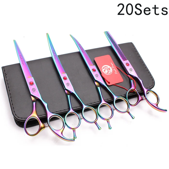 Z3002 Cai 4P 20Sets 20 комплектов " 19,5 см ножницы для ухода прямые ножницы филировочные изогнутые ножницы для собак профессиональные ножницы для домашних животных Z3002 - Цвет: Z3002 Cai 4P 20Sets