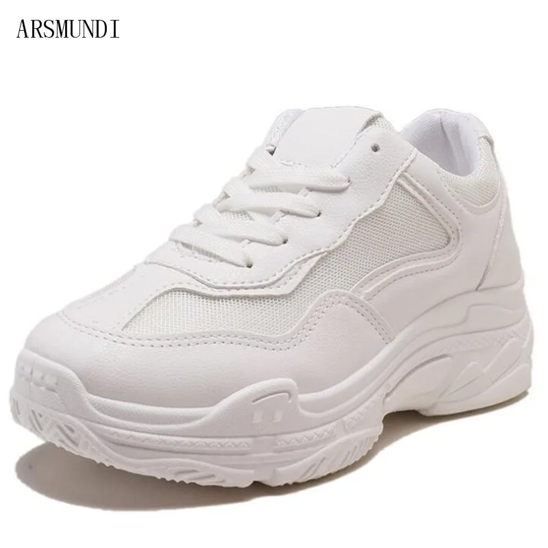 

ARSMUNDI New 2019 Summer Fashion Women Casual Shoes Breathable Mesh Platform Shoes Comfortable Women Sneakers White M499