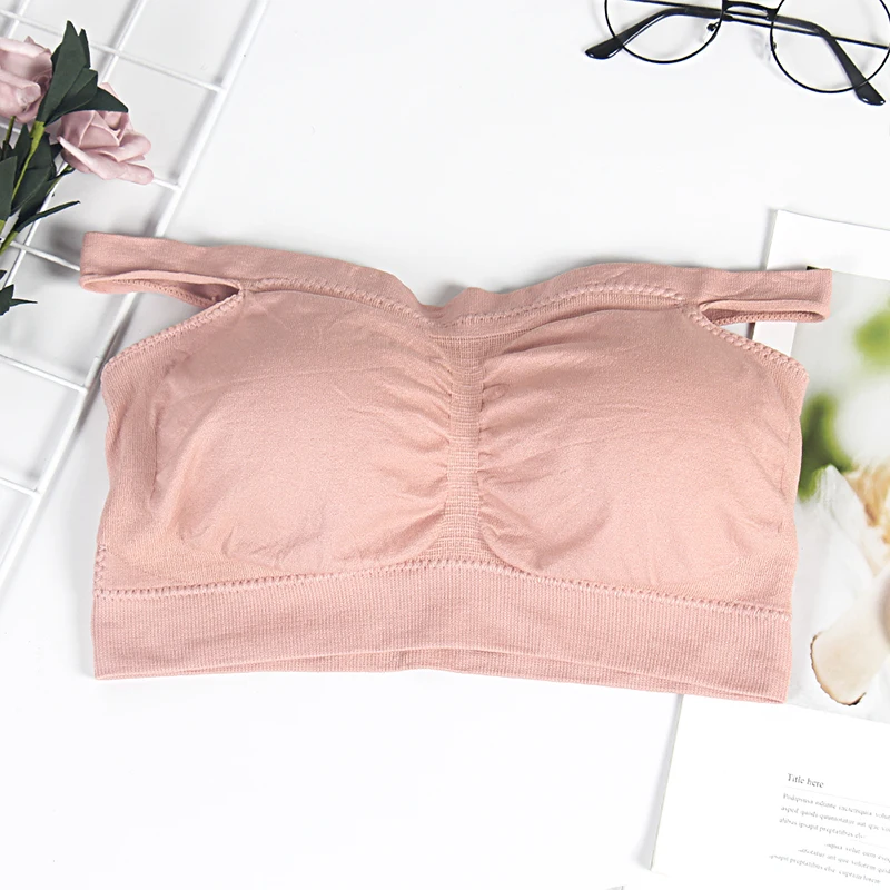 Sexy Women Bra 6 Color Bralette Push uP Bras For Women Tops Bralet Lingerie Lady Strapless Underwear Cross Seamless B0119 - Цвет: Розовый