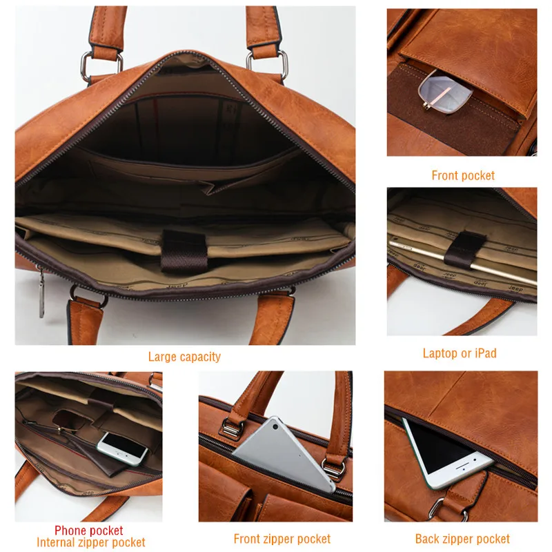 jeep buluo brand mansbusiness briefcase bag 2pcsset split leather high quality men office bags for 13 3 inch laptop a4 causel free global shipping