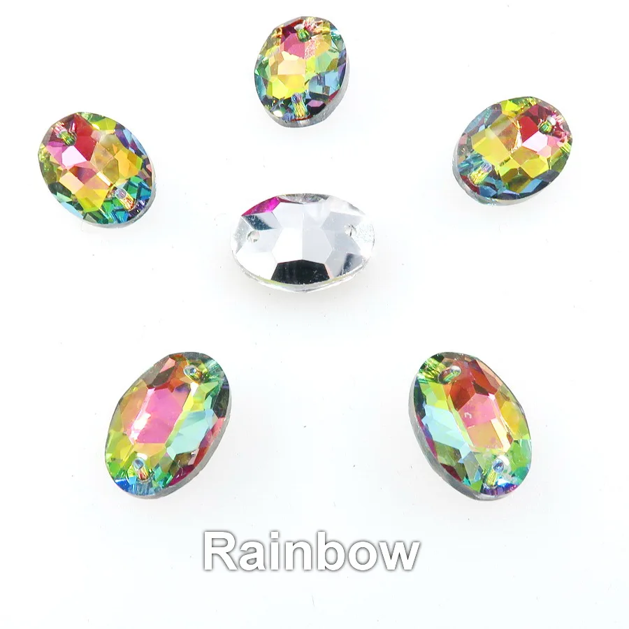 Rainbow Овальная форма, с двумя отверстиями, с заостренным задним стеклом, кристаллы, стразы, бусины, пришитые на свадебное платье, обувь, сумки, аксессуары, украшения - Цвет: Rainbow