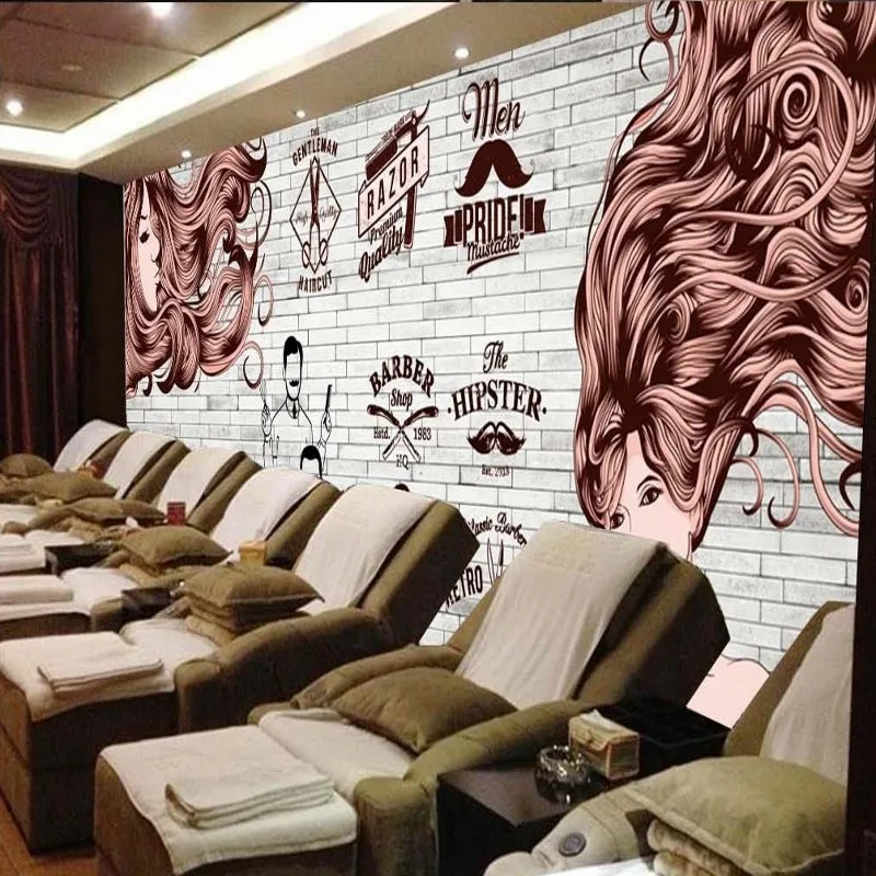 Обои 3d Европейский Стиль Парикмахерская тема фон Настенная роспись на заказ