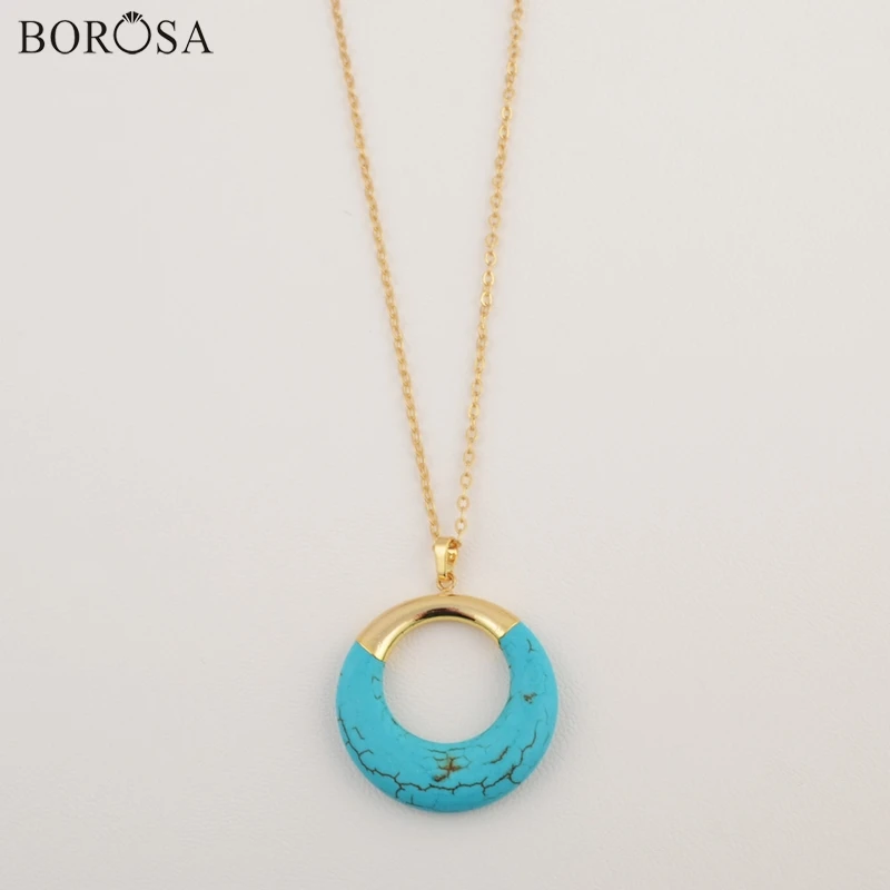 BOROSA Blue Earth Stone ожерелье Круглый Круг натуральная бирюза кулон ювелирные изделия