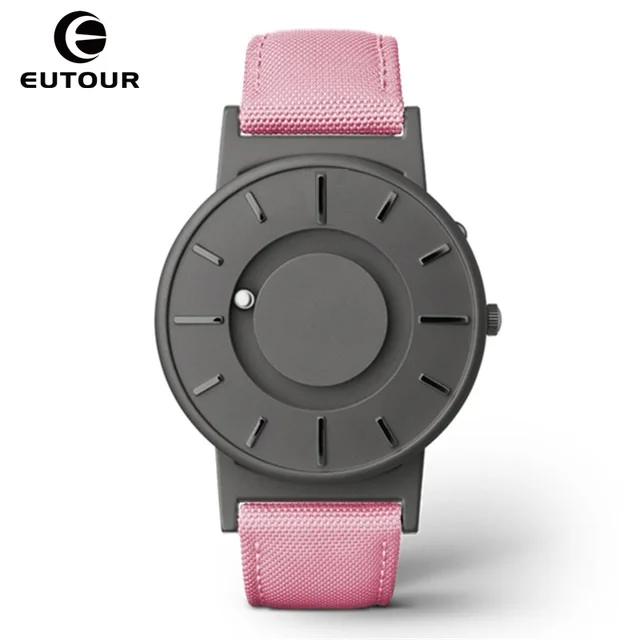 Grey Pink Nylon Новинка, стильные мужские часы EUTOUR с магнитным шариком, новые наручные часы, мужские часы с нейлоновым ремешком, кварцевые часы, модные erkek kol saati - Цвет: Grey Pink Nylon