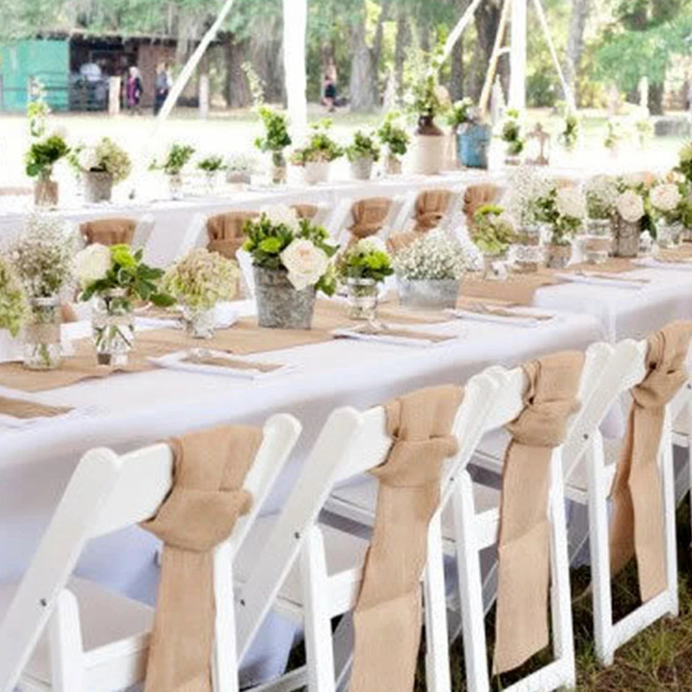 

10M Vintage Table Runner Burlap Hessian Ribbon Wedding Party Craft Decor High Quality Table Runner Natural Jute Decoration Roll