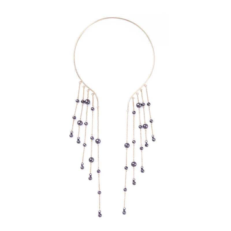 Uer CCB Beads Link Chain Fringe Tassel Torque Necklace for Women Trendy Party Brand Jewelry | Украшения и аксессуары