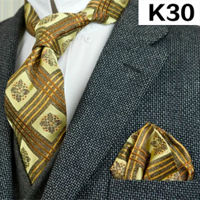 K30set В полоску, в клетку, в горошек, с цветочным узором из мужских галстуков галстуки галстук комплекты платок носовой платок шелковый галстук из жаккардовой ткани - Цвет: K30set
