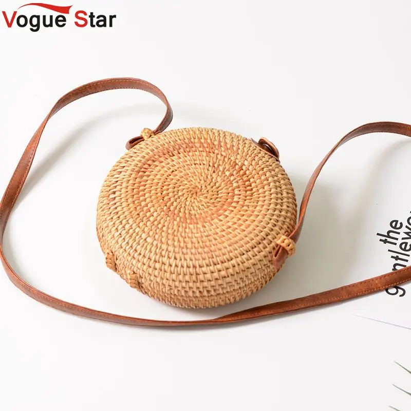 Женская плетеная сумка ручной работы круглая Соломенная пляжная сумочка из