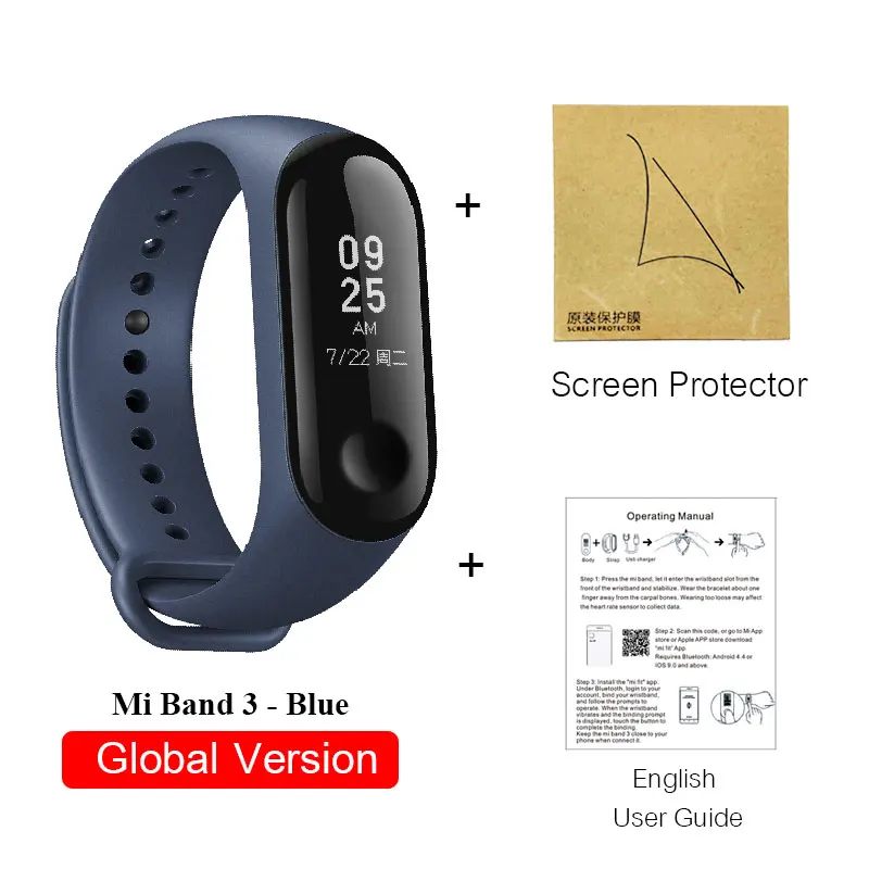 Blue.GJ.Add.Film XIAO MI Band 3 Смарт Wriste Mi Band 3 с Orang черный синий пульсометр водонепроницаемый Сенсорный Экран фитнес-трекер Браслет - Цвет: Blue.GJ.Add.Film