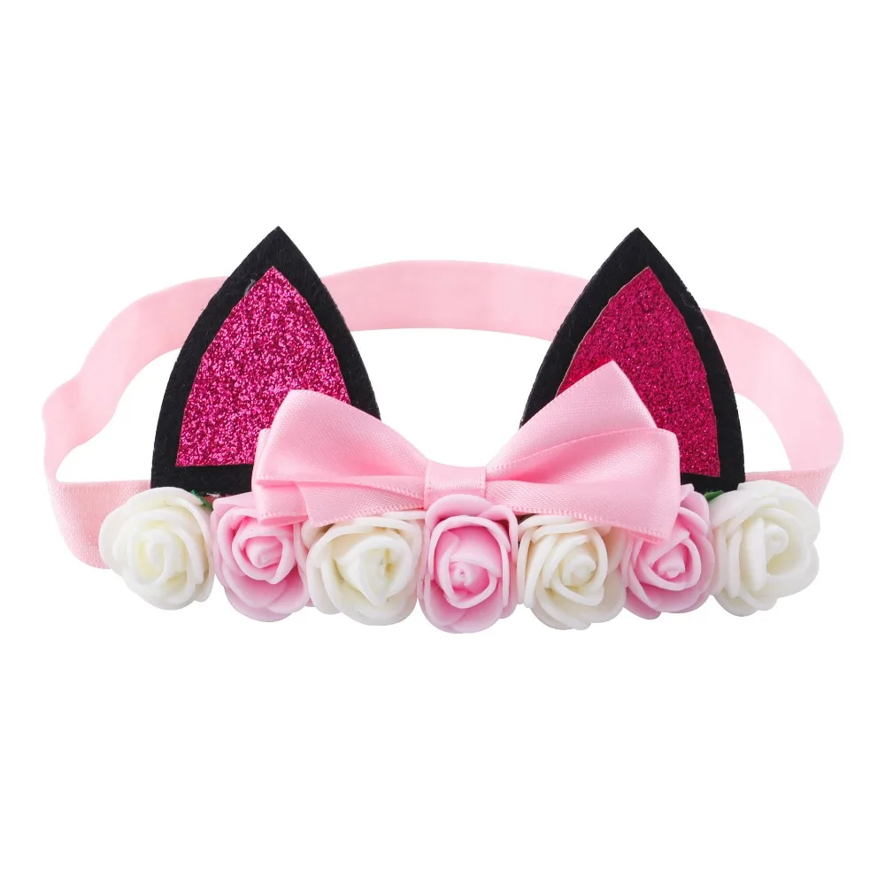 Повязка на голову с рогами кроликом/кошачьими ушками повязки Цветочная корона