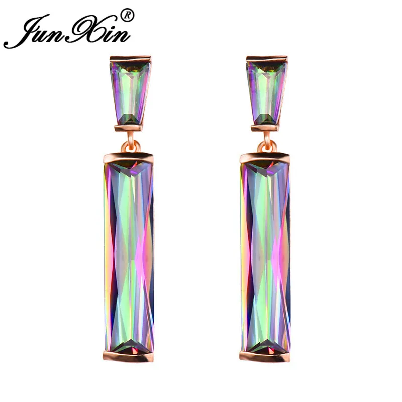 JUNXIN Mystic Fire Подвесные серьги с камнем по месяцу рождения для женщин розовое золото