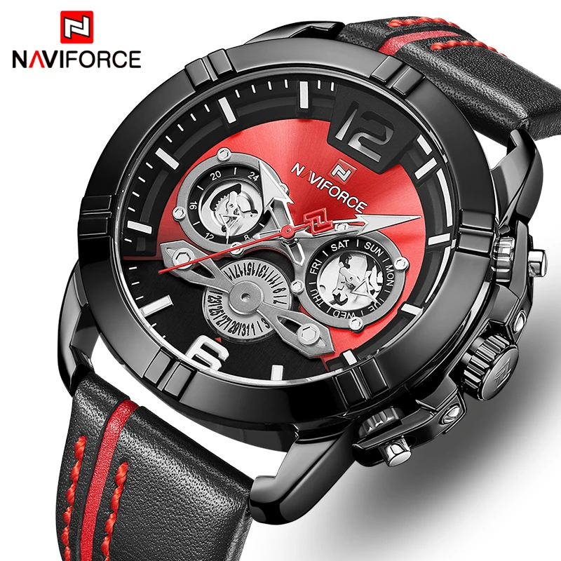 Новые мужские часы NAVIFORCE Лидирующий бренд военные спортивные кварцевые кожаные