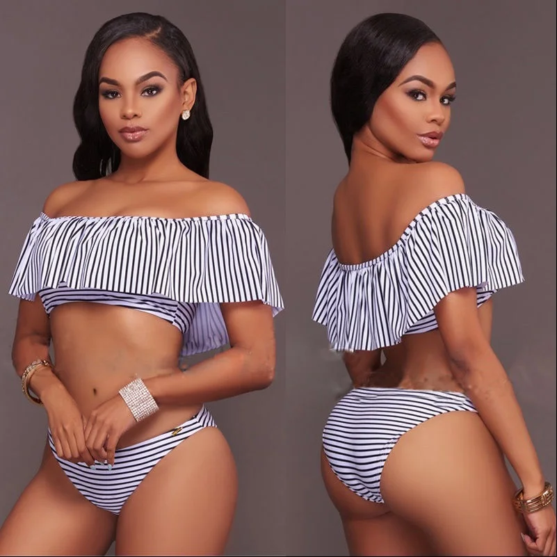 2018 новый полосатый Женский комплект бикини с оборками стильный Сексуальный