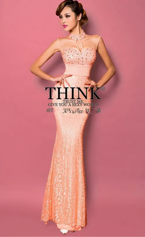 Газовое кружевное платье на бретелях вечерние бальные платья с высоким воротом и