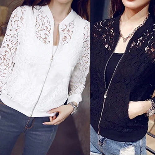 Женская модная повседневная короткая куртка с цветочным кружевом и карманами на