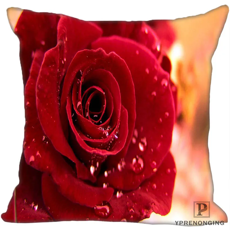 Square Pillowcase На заказ красная роза с каплями воды квадратная Наволочка на заказ на молнии чехол для подушки 35X35,40x40,45x45 см(одна сторона) 180522-02-7 - Цвет: Square Pillowcase