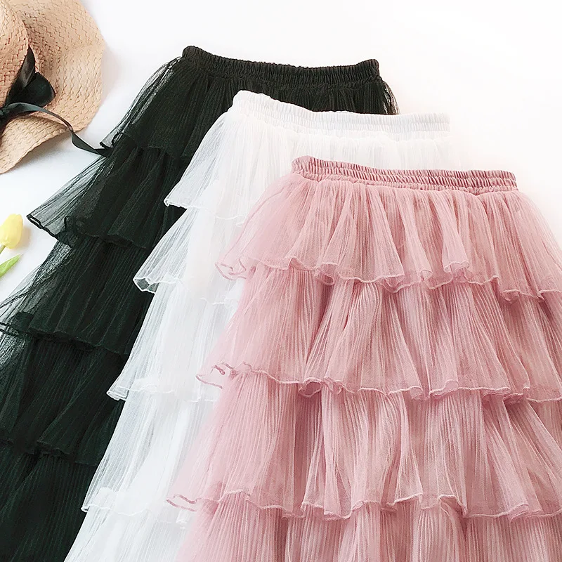 2019 Summer Fashion Womens Lace Princess Fairy Style 6 layers Voile Tulle Skirt Bouffant Puffy Long Tutu Skirts | Женская одежда