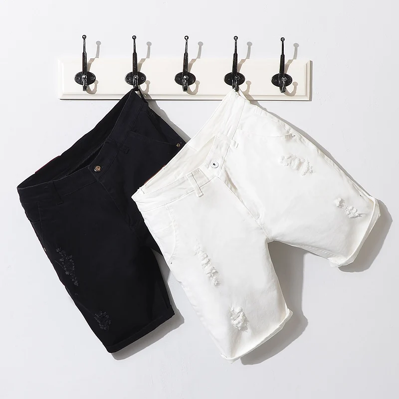 Мужские джинсовые шорты синие повседневные зауженные рваные джинсы из хлопка