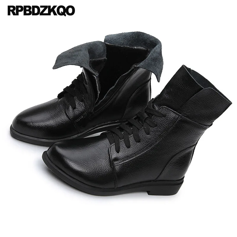 Autumn Block British Short 2021 Women Ankle Boots Medium Heel Lace Up Round Toe Shoes Combat Fall Chunky Military White Black | Обувь