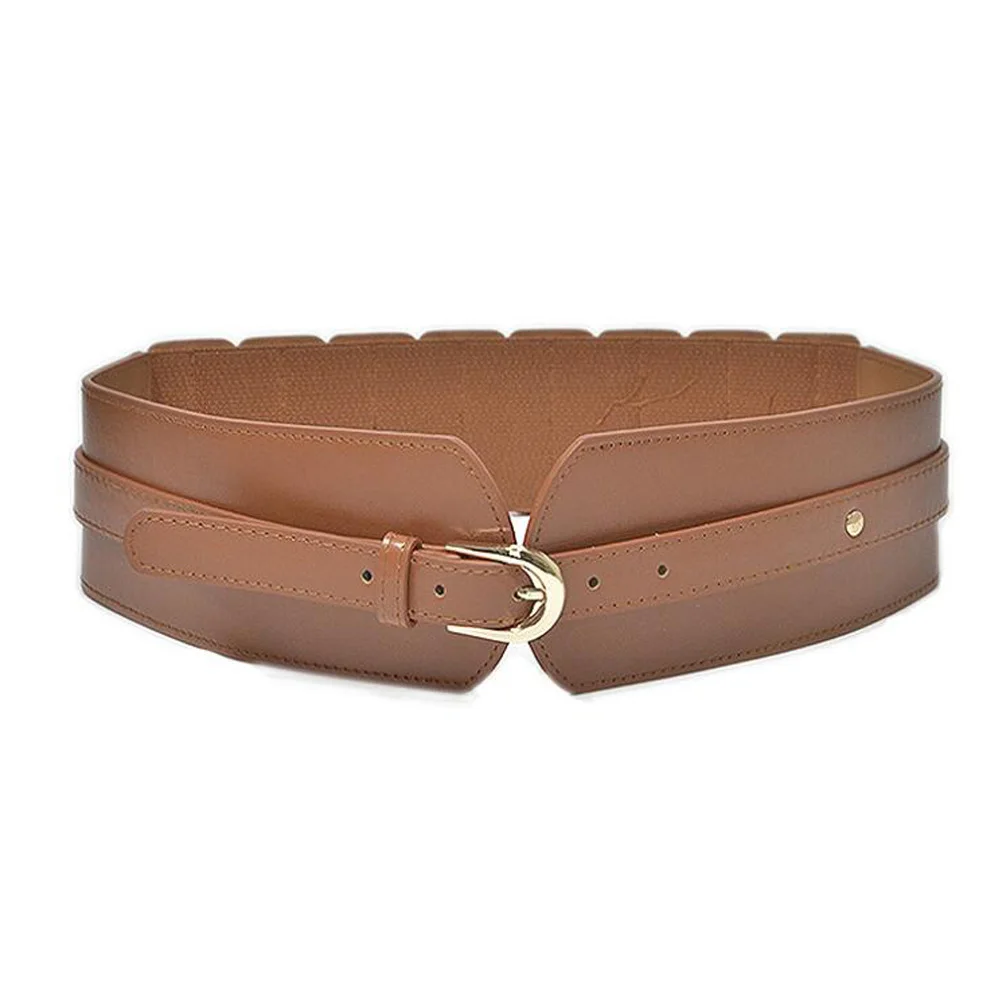 Женский эластичный пояс с широкой талией черный из искусственной кожи