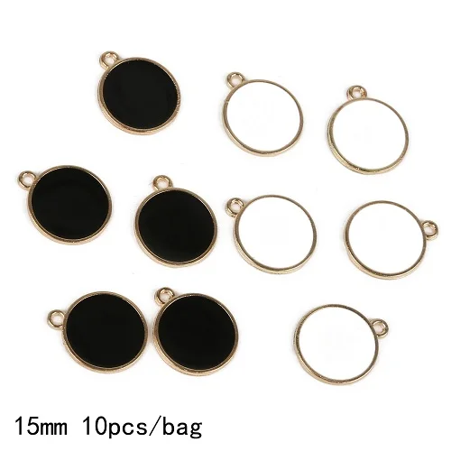 Random mixed 10pcs 15 мм 10 шт./пакет; цвет белый, черный; Круглый эмалированная Подвеска для DIY серьги браслет Модные украшения фурнитура для изготовления Висячие ассорти - Окраска металла: Random mixed 10pcs