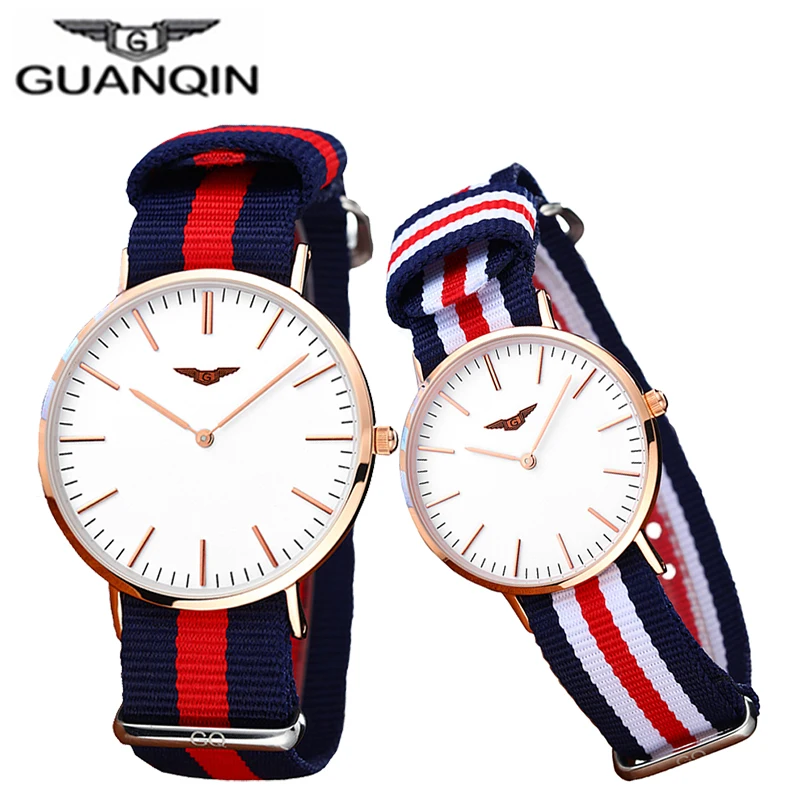 

GUANQIN Fashion Simple Couple Watch Luxury new Men Women Lovers Watch Canvas ROSE Quartz Watch Women Clock Ladies Watch
