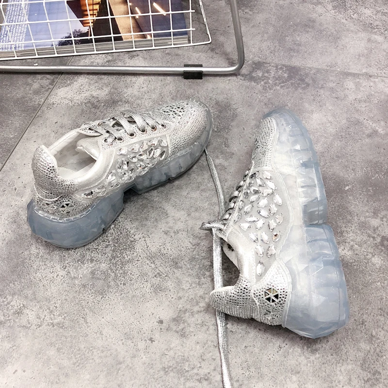 Новинка 2019 стразы прозрачная железная подошва губчатая с одной обувью сетчатая