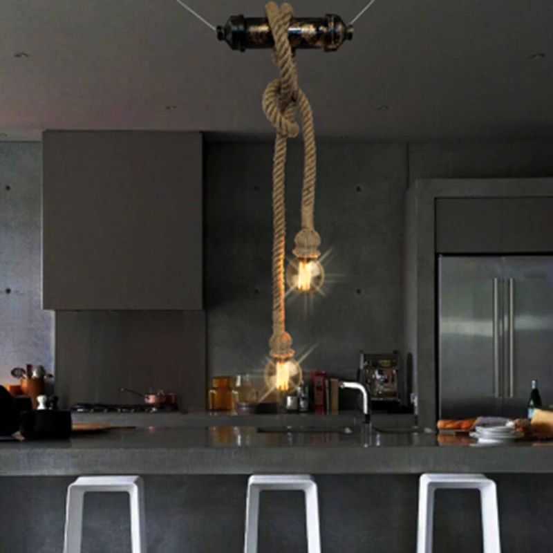 Четырехместный винтажный подвесной светильник 20 мм пеньковая веревка Hanglamp Pendan