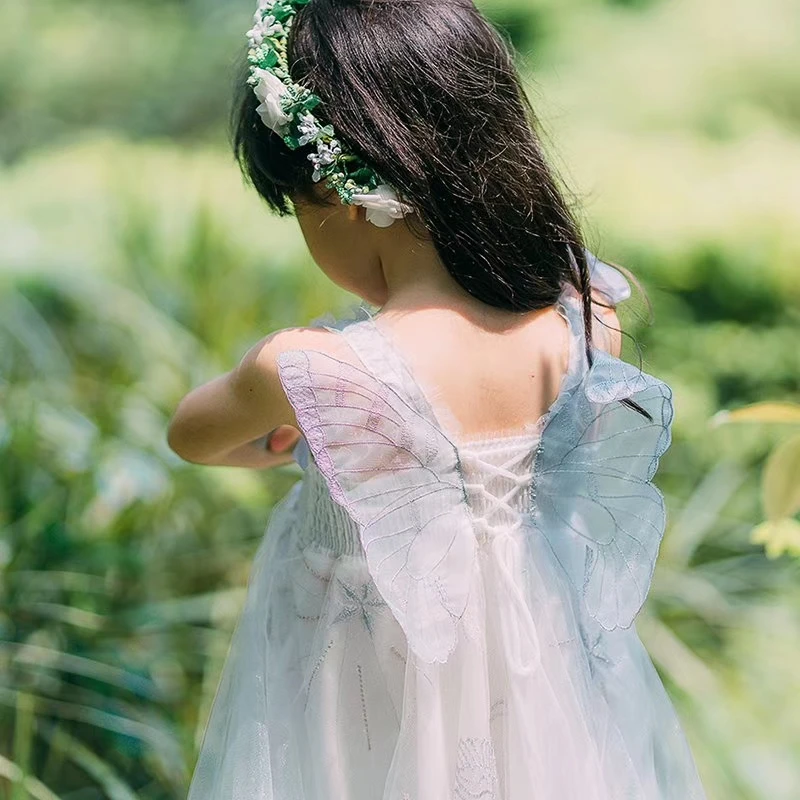5445 Unicorn Embroidery Wings Princess Baby Girl Dresses Spring Wedding Party Kids For Girls Wholesale baby girl clothes | Детская