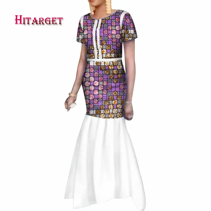 

Dashiki african dresses for women short sleeves ankara wax printed Mermaid skirt riche dress for elegant ladies WY515