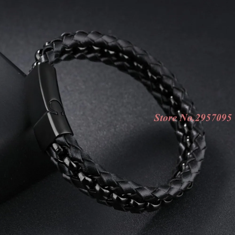 Genuine Leather Braided Mens Bracelets Bangles Highly Polished Black Stainless Steel Magnetic Best Friend Gift | Украшения и