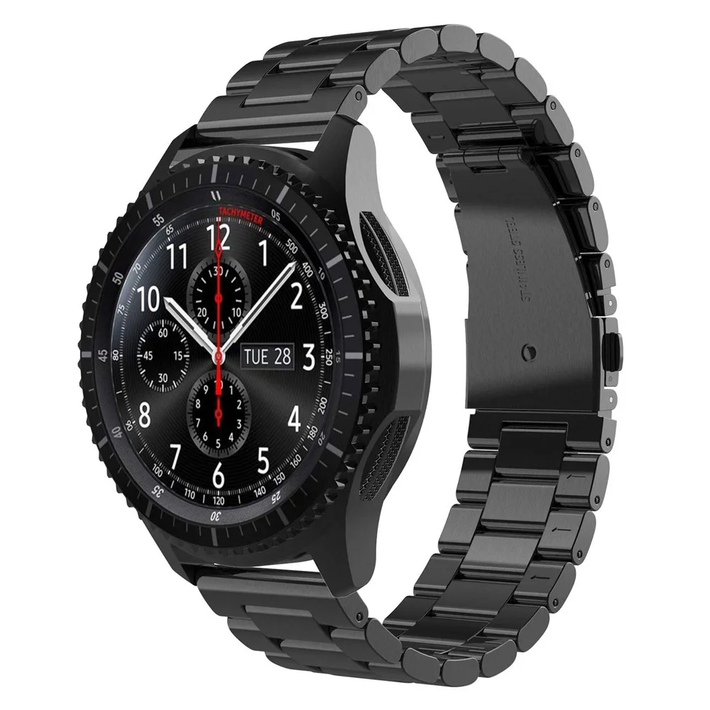Black Применение 22 мм для samsung Classic gear S3 band Galaxy 46 мм три бусины из нержавеющей стали металлический ремешок для часов с регулируемым инструментом - Цвет ремешка: Black