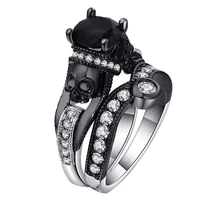 ufooro skull ring set for women men punk style fashion jewelry charm black round cubic zirconia evil skeleton ring set for party