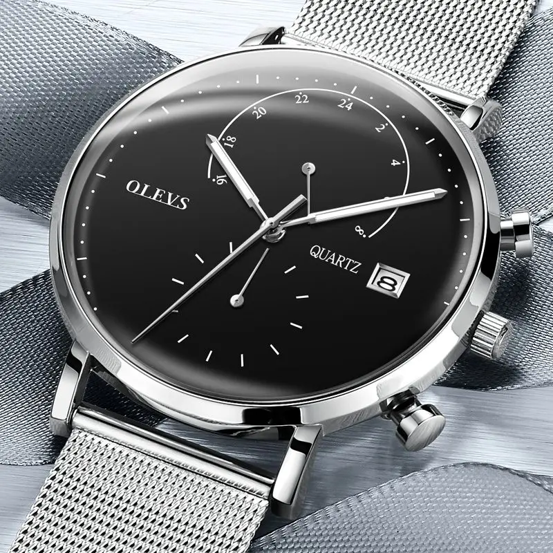 Steel silver black OLEVS кварцевые часы для мужчин часы Роскошные BrandRelogio Masculino наручные часы для мужчин s Миланский Браслет из нержавеющей стали erkek kol saati - Цвет: Steel silver black