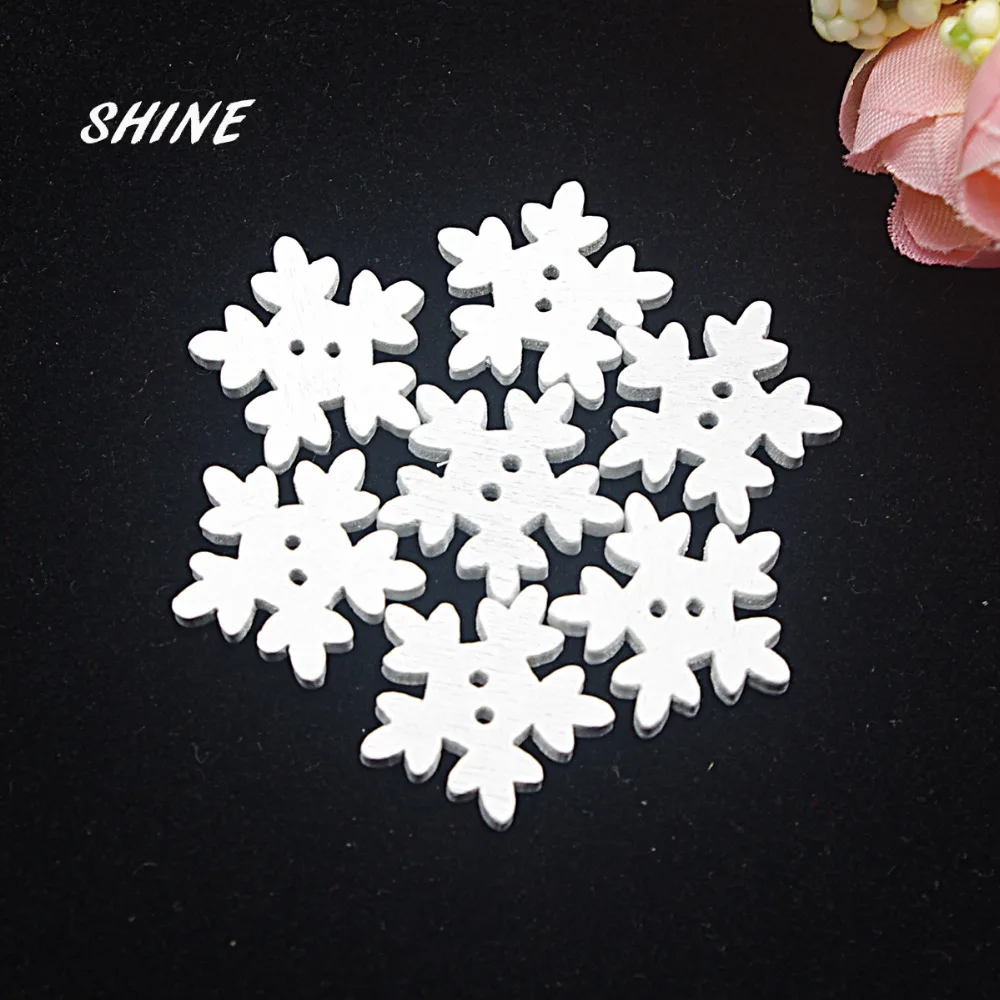 

50PCs Wood Sewing Buttons Scrapbooking Snowflake White 2 Holes 18mm Dia. Costura Botones Decorate bottoni botoes W2006