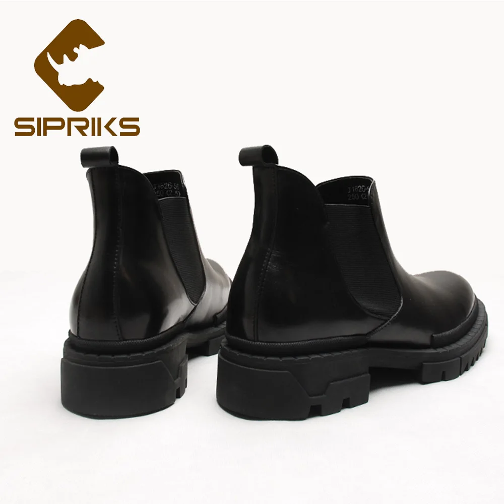 Sipriks мужские черные кожаные ботинки челси с коротким плюшем зимние сохраняющие