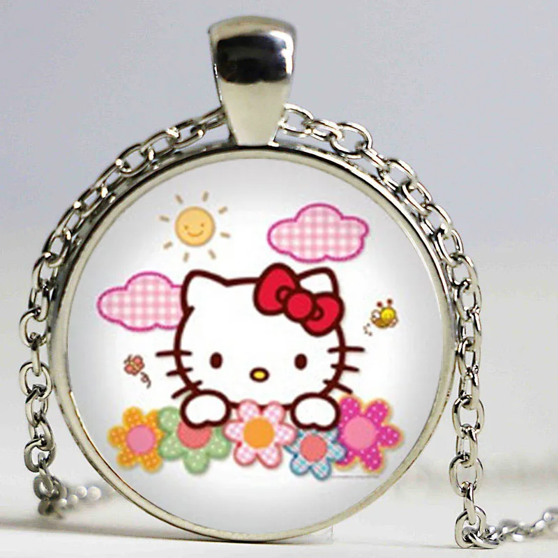 Оптовая Hello Kitty Ожерелье Ювелирных Изделий Девушки Стекло Кабошон Подарки Для