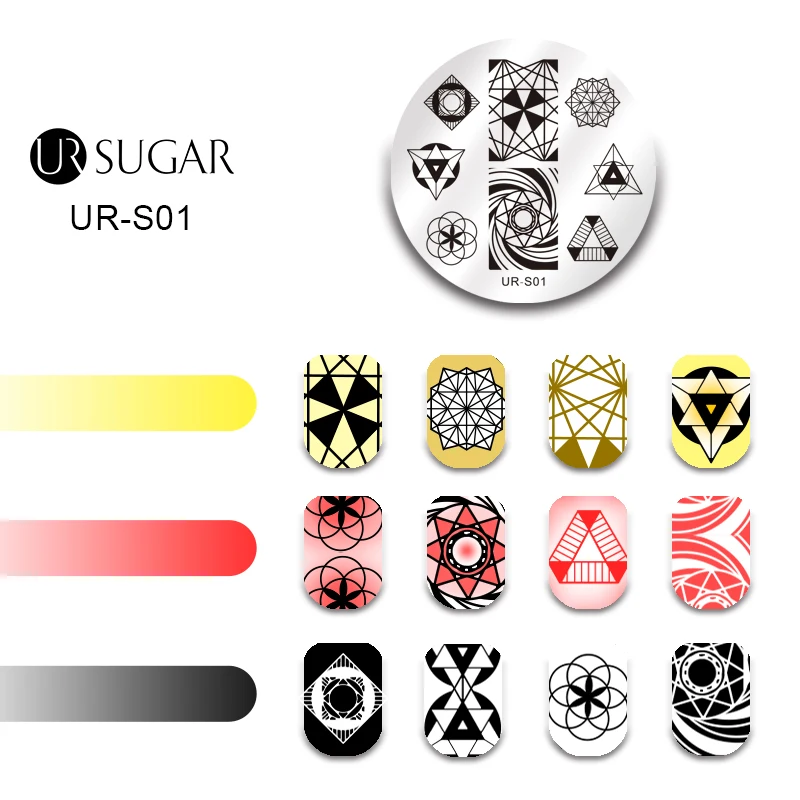 Ur Sugar Круглая Пластина для стемпинга ногтей на День святого Валентина цветочный милый животный геометрический маникюрный шаблон для дизайна ногтей штамп изображение пластины DIY лак